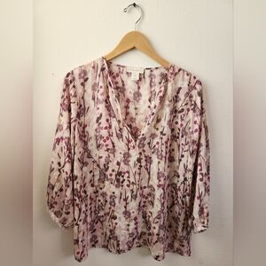 Cynthia Rowley Women's Blouse‎ Top 3/4 Sleeve Floral Pink Purple Large